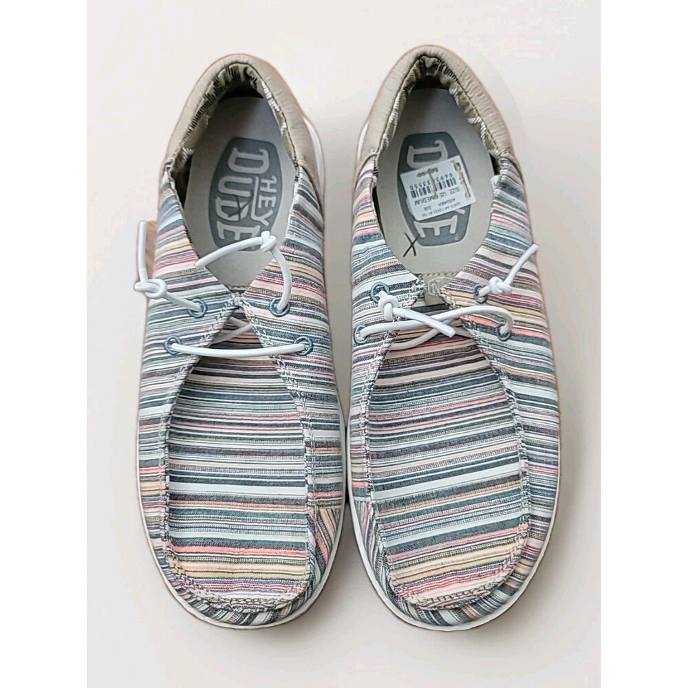 Hey Dude Wendy Size 6 Womens Shoes With Labels Pink, Tan, Blue, Tan Heel